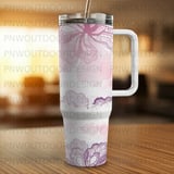 40oz Tumbler Sublimation Wrap, Seamless Distressed Tapered, Pink Lace Floral Digital Design, Elegant Flower Tumbler Design, Pink Flower PNG thumbnail 2