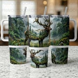 40oz Tumbler Sublimation PNG, Majestic Elk Forest Design, Distressed Tapered Seamless Digital Download, Misty Woodland, Free Car Coasters thumbnail 2