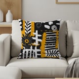 Abstract Floral Velveteen Blanket, Boho Black White Yellow Throw Pillow, Modern Botanical Woven Blanket, Eclectic Art Decor Gift Idea thumbnail 20