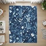 Blue Floral Throw Blanket and Pillow: Indigo Blooms, Home Decor thumbnail 7