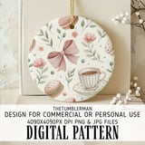 Digital Pattern, Digital Bundle, Floral Pattern, Macaron Pattern, Coffee Cup Pattern, Pink Bow Pattern, Seamless Pattern, Watercolor Pattern thumbnail 3
