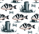 Digital Pattern, Fish and Crab Pattern, Striped Fish, Nautical Pattern, Sea Life Pattern, Digital Bundle, Commercial Use Pattern thumbnail 8
