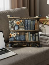 Bookshelf Throw Blanket and Pillow:  Cozy Floral Blanket,  Bookish Gift Decorative Pillow thumbnail 8