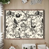 Vintage Halloween Woven Blanket, Dark Gothic Throw Pillow, Spooky Raven Jack O Lantern Toile Blanket, Victorian Dark Academia Home Decor thumbnail 8
