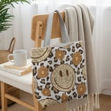 Cheetah Leopard Print Smiley Face Tote Bag & Phone Case - Retro Trendy Happy Face Daisy Flower Groovy Gift thumbnail 3