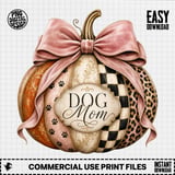 Dog Mom Pumpkin PNG Digital File, Shabby Chic Autumn Leopard Print Checkerboard Paw Print Sublimation Design thumbnail 3