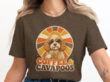 Retro Cavapoo Dog T-Shirt, Coffee & Cavapoos Tee, Vintage Sunshine Groovy Dog Mom Shirt, Iced Coffee Puppy Lover Gift, Boho Pet Owner Top thumbnail 2