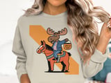 Swedish American Halloween Sweatshirt and T-shirts, Moose Riding Horse, Trick or Bus Eller Godis, Swedish Candy Bucket, Halloween, Horse thumbnail 1