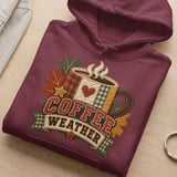 Coffee Weather Sweatshirt, Cozy Fall Coffee Lover Hoodie, Rustic Quilted Patchwork Print Autumn Aesthetic Crewneck, Cute Fall Tote Bag thumbnail 14