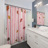 Pink Fall Shower Curtain and Bath Mat, Cute Pastel Autumn Leaves Bathroom Decor, Cottagecore Pinecone Acorn Aesthetic Fall Decor Set thumbnail 3