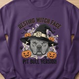 Resting Witch Face Pit Bull Sweatshirt | Halloween Pittie Shirt | Pit Bull Mom Gift | Bully Breed Apparel thumbnail 1