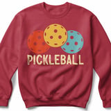 Pickleball Gildan Crewneck Sweatshirt, PICKLEBALL, Court Warm Up Retro Vintage Balls Graphic Fleece Top thumbnail 5
