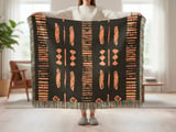 Gold Black Mud Cloth Velveteen Blanket, African Tribal Woven Blanket, Boho Abstract Art Throw Pillows, Ethnic Home Decor Gift thumbnail 4