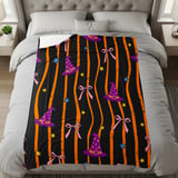 Witch Hat Velveteen Blanket - Spooky Cute Halloween Throw Pillow, Whimsical Orange & Black Stripe Witchy Home Decor Gift thumbnail 5