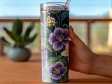 Dark Floral Tumbler Wrap Digital PNG 20oz Skinny Sublimation Design File. Seamless Botanical Elegant Flower Pattern Instant Download. thumbnail 4