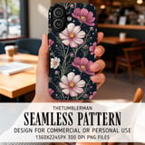 Cosmos Flowers Tumbler Design, Watercolor Floral Digital Paper, Junk Journal, Pink White Flowers Printable Tumbler Png, Scrapbooking Paper thumbnail 6