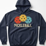 Pickleball Gildan Fleece Hoodie, PICKLEBALL Retro Triple Ball Graphic, Warm Court Pullover Sweatshirt thumbnail 6