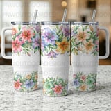 40oz Tumbler Sublimation PNG, Distressed Watercolor Lily Floral Seamless Design, Tapered Wrap, Add Name, Digital Download, Free Car Coasters thumbnail 5