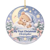 Baby First Christmas Ornament 2026, Personalized Teddy Bear Sleeping Moon Cloud Keepsake, Custom Newborn Boy Holiday Tree Ornaments thumbnail 4