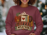 Coffee Weather Sweatshirt, Cozy Fall Coffee Lover Hoodie, Rustic Quilted Patchwork Print Autumn Aesthetic Crewneck, Cute Fall Tote Bag thumbnail 2