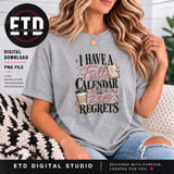 Full Calendar Zero Regrets PNG, Funny Coffee Lover Sublimation Design, Girly Planner Bow Graphic, Coquette Social Butterfly Clipart thumbnail 13