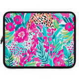 Vibrant Floral Laptop Sleeve, Pink Teal Botanical Accessory Pouch, Abstract Pattern Tech Case, Summer Gifts for Her thumbnail 1