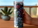 Dark Botanical Tumbler Sublimation PNG, Moody Floral 20oz Skinny Tapered Wrap Digital Design, Seamless + Free Car Coasters thumbnail 4