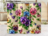 20oz Tumbler Sublimation Seamless Pansy PNG, Tapered Floral Tumbler Wrap Digital File, Free Car Coaster Design thumbnail 1