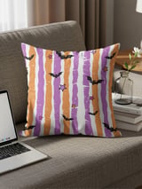 Halloween Bat Pillow Cover & Table Runner, Spooky Distressed Purple Orange Stripe Star Fall Decor, Whimsical Home Decor thumbnail 8