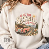 Take The Scenic Route PNG Vintage Road Trip Sublimation, Retro Car Coastal Vacation Travel Graphic, Summer Mountain Adventure Clipart thumbnail 19