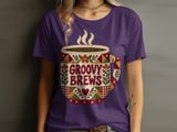 Groovy Brews Coffee Tee or Sweatshirt, Faux Patchwork Design thumbnail 14