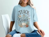 Teach with Grace T-Shirt for Teachers, Floral Christian Educator Gift, Vintage Whimsical Back to School Tee thumbnail 9
