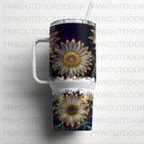 40oz Sunflower Tumbler Sublimation Wrap Seamless Distressed Digital Download + Car Coaster PNG File thumbnail 11