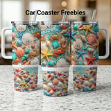 Vibrant Summer Beach Seashell Ocean Life 40oz Tumbler Wrap Design | Coastal Sea Life Digital Download for Sublimation thumbnail 1
