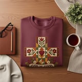 God Is Good Christian Sweatshirt, Quilted Cross Hoodie, Faux Patchwork Floral Faith Tote Bag, Country Folk Art Religious Easter Gift thumbnail 17