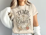 Teach with Grace T-Shirt for Teachers, Floral Christian Educator Gift, Vintage Whimsical Back to School Tee thumbnail 3