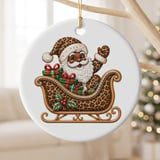 Black Santa Claus Ornament, Leopard Print Sleigh Christmas Decor, African American Santa Tree Hanging, Glam Retro Holiday Gift thumbnail 2