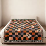 Spooky Skull Bat Stars Halloween Velveteen Blanket, Grunge Checkerboard Woven Throw, Alt Aesthetic Cozy Pillow thumbnail 8