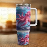Pink Octopus Tumbler Wrap, 40oz Sublimation Design, Ocean Wave Seamless Tapered, Digital Download, Sea Animal thumbnail 2