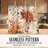 Fall Floral Tumbler Design, Digital Download, Autumn Flowers PNG, Watercolor Flower Backgrounds, Scrapbooking Paper, Junk Journal Pages thumbnail 2