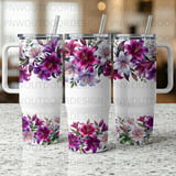 40oz Tumbler Sublimation PNG, Distressed Lily Floral Seamless Wrap, Purple White Flowers Mom Tumbler Design, Add Name, Digital Download thumbnail 5