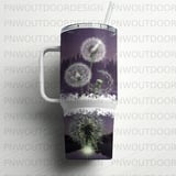 40oz Dandelion Tumbler Sublimation PNG, Distressed Seamless Tapered Wrap, Purple Floral Digital Design, Magical Dandelion Instant Download thumbnail 6