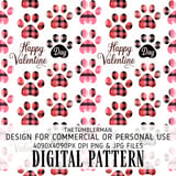 Valentine Paw Print Digital Pattern, Buffalo Plaid Dog Paws, Digital Bundle, Pet Lovers, Happy Valentine's Day, Sublimation Design thumbnail 1