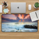 Personalized Ocean Sunset Waves Desk Mat, Custom Beach Lover Gift, Stormy Coastal Desk Mat. Dramatic Sea Landscape Mouse Pad thumbnail 1