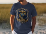USMC Marine Corps T-Shirt | Semper Fidelis Eagle Globe Anchor Tee | Patriotic Faux Embroidered Emblem Military Veteran Gift thumbnail 4