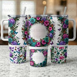 40oz Tumbler Sublimation PNG, Distressed Floral Butterfly Dragonfly Design, Tapered Seamless, Add Name for Wedding Gift, Free Car Coasters thumbnail 6