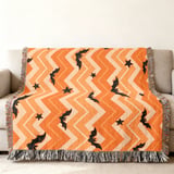 Cute Halloween Bat Chevron Woven Blanket, Soft Velveteen Throw, Spooky Stars Pillow Cover, Orange & Yellow Fall Decor thumbnail 11