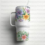 40oz Tumbler Sublimation PNG, Distressed Watercolor Lily Floral Seamless Design, Tapered Wrap, Add Name, Digital Download, Free Car Coasters thumbnail 6