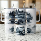 40oz Tumbler Wrap GMC Truck Vintage Sublimation Design, Classic Pickup Forest PNG Digital Download for Men, Misty Mountain Auto Lover Gift thumbnail 9