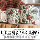 Watercolor Poinsettia Tumbler, Christmas Digital Paper, Floral Scrapbook, Holly Printable PNG, Holiday Junk Journal, Flower Background thumbnail 4